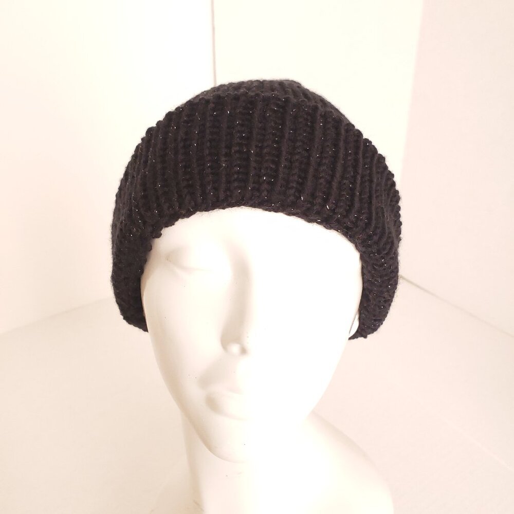 Unisex Adults Crochet Black Color With Shiny Flakes Cute Hat Beanie